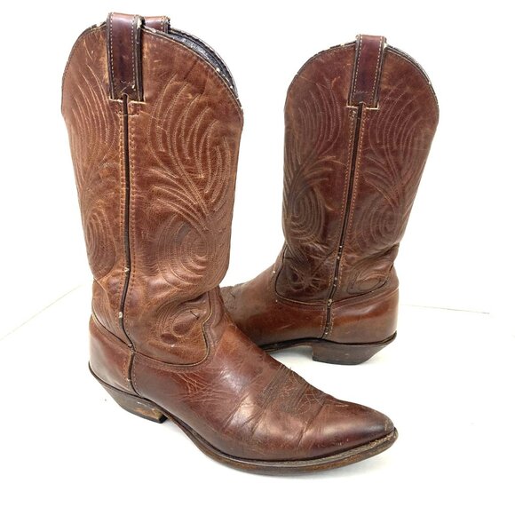 Vintage Code West USA Brown Leather Western Cowboy Boots Womens 7 Pointed Toe - Picture 1 of 16